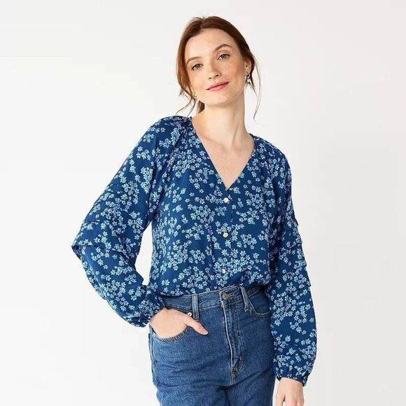 Draper James Womens Floral Button Up Bodysuit Size 2X Blue Ruffle Cottagecore - Picture 8 of 8